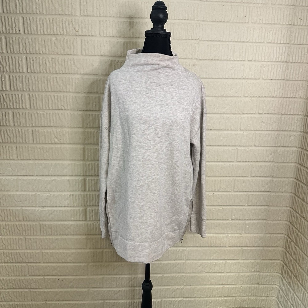 Haven Well Within Funnel Neck Sweatshirt Sz M Oatmeal Side Zip Fleece Relaxed